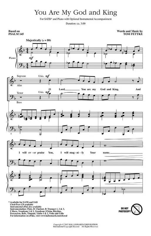 Tom Fettke You Are My God and King Gemischter Chor mit Begleitung