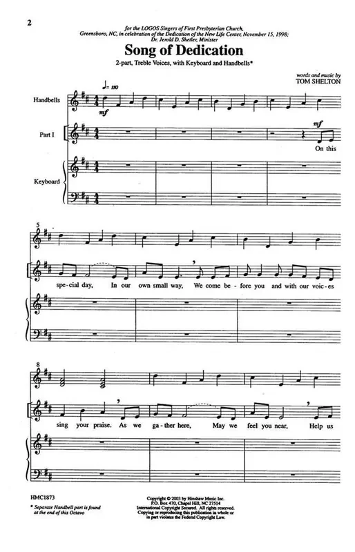 Tom Shelton Song Of Dedication (Arr. Tom Shelton) Frauenchor mit Klavier/Orgel