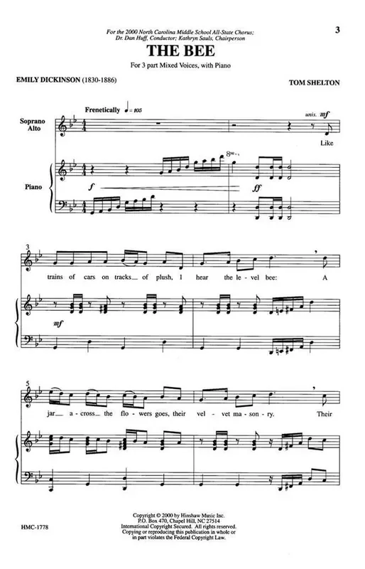 Tom Shelton The Bee (Arr. Tom Shelton) Gemischter Chor mit Klavier/Orgel