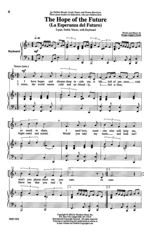 Tom Shelton The Hope Of The Future (La Esperanza Del Futuro) (Arr. Tom Shelton) Frauenchor mit Klavier/Orgel