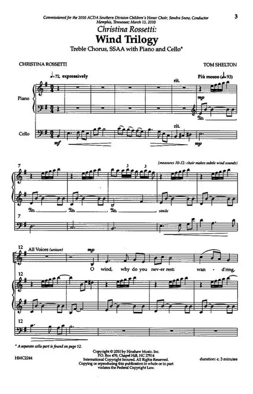 Tom Shelton Wind Trilogy Christina Rossetti (Arr. Tom Shelton) Frauenchor mit Begleitung