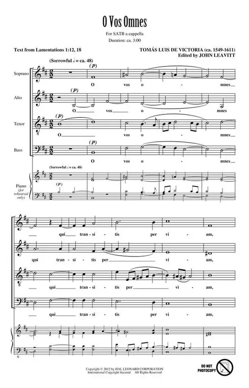 Tomás Luis de Victoria O Vos Omnes Gemischter Chor A cappella