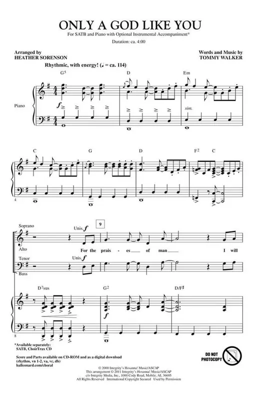 Tommy Walker Only a God Like You (Arr. Heather Sorenson) Gemischter Chor mit Begleitung