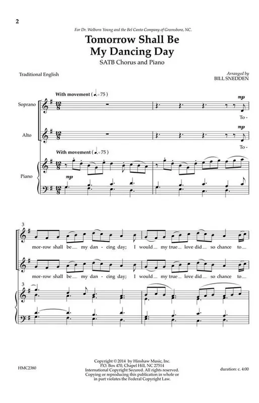 Tomorrow Shall Be My Dancing Day (Arr. Bill Snedden) Gemischter Chor mit Klavier/Orgel