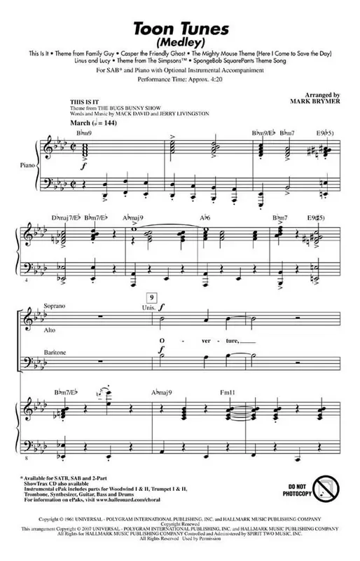 Toon Tunes (Arr. Mark Brymer) Gemischter Chor mit Begleitung