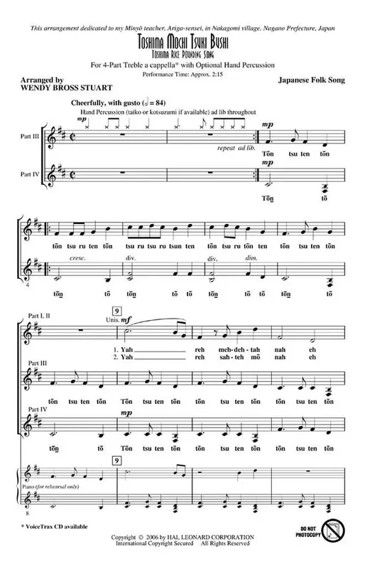 Toshima Mochi Tsuki Bushi (Arr. Wendy Bross Stuart) Gemischter Chor mit Begleitung
