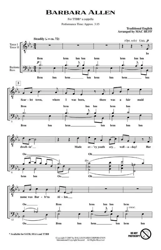 Traditional Barbara Allen (Arr. Mac Huff) Männerchor A cappella