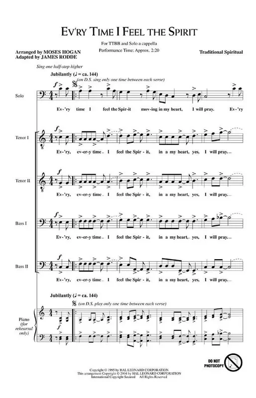 Traditional Ev‘ry Time I Feel the Spirit (Arr. Moses Hogan) Männerchor A cappella