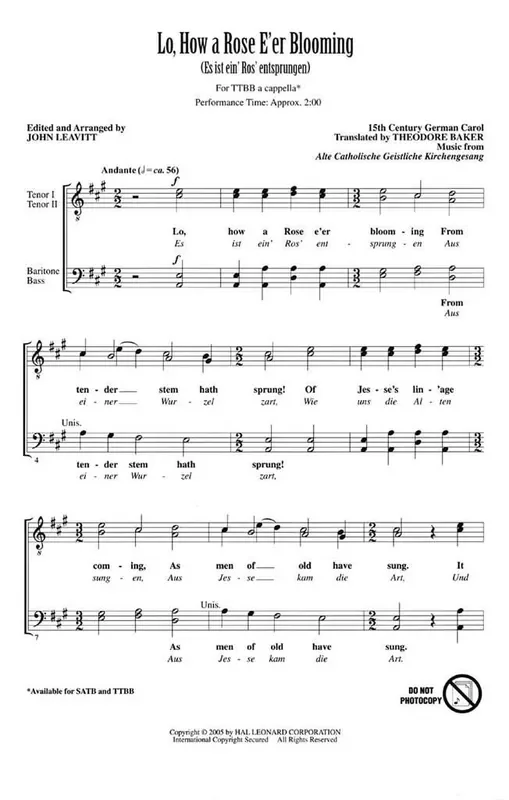 Traditional Lo, How a Rose E‘er Blooming (Arr. John Leavitt) Männerchor mit Klavier/Orgel