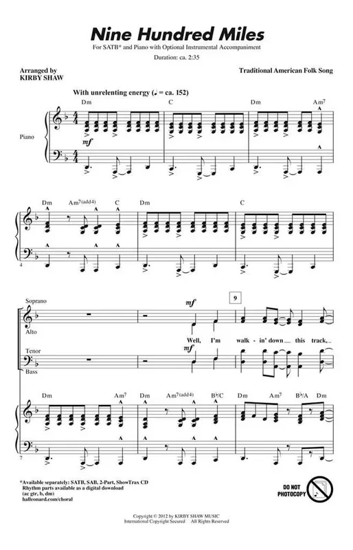 Traditional Nine Hundred Miles (Arr. Kirby Shaw) Gemischter Chor mit Begleitung