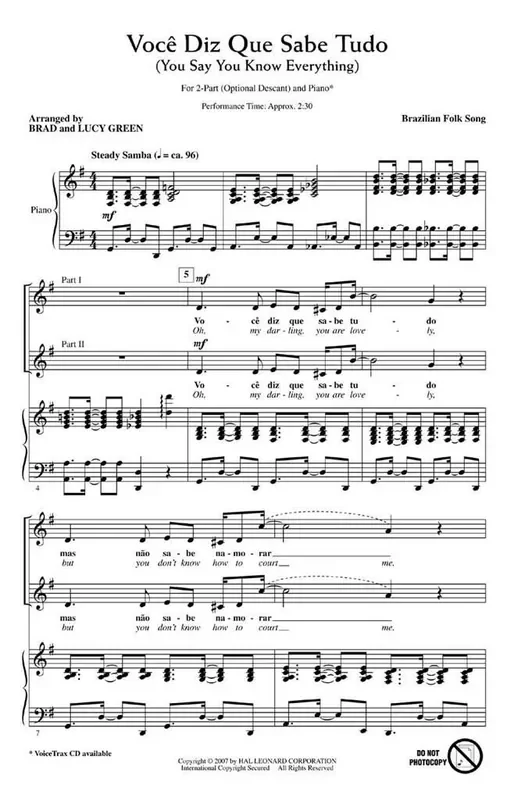 Traditional Voce Diz Que Sabe Tudo (Arr. Brad Green) Frauenchor mit Begleitung