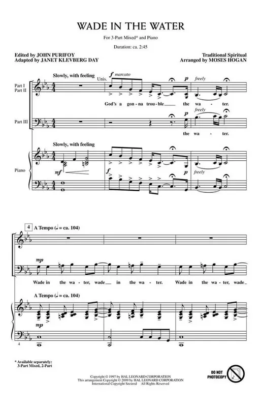 Traditional Wade in the Water (Arr. Moses Hogan) Gemischter Chor mit Begleitung