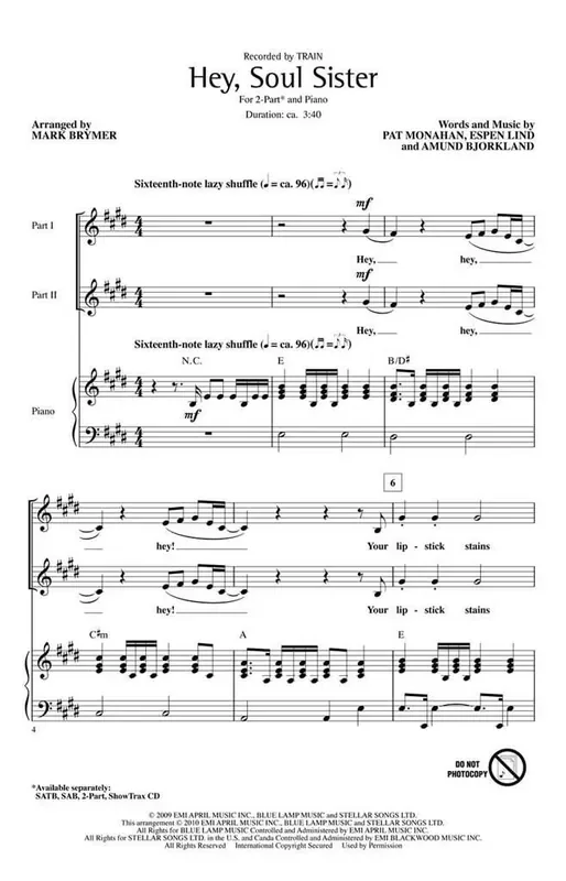 Train Hey, Soul Sister (Arr. Mark Brymer) Gesang Solo