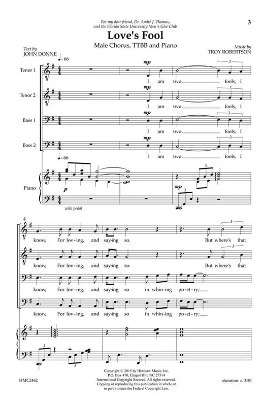 Troy Robertson Love‘s Fool Männerchor mit Begleitung