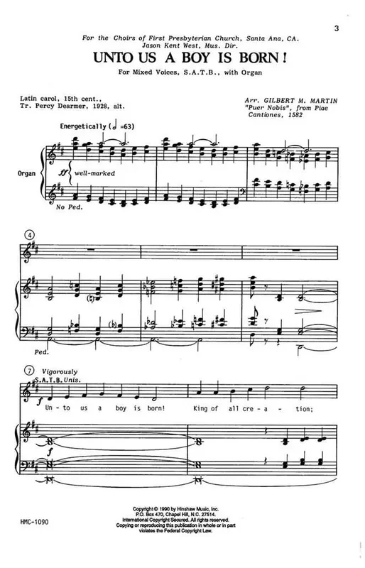 Unto Us A Boy Is Born! (Arr. Gilbert M. Martin) Gemischter Chor mit Klavier/Orgel