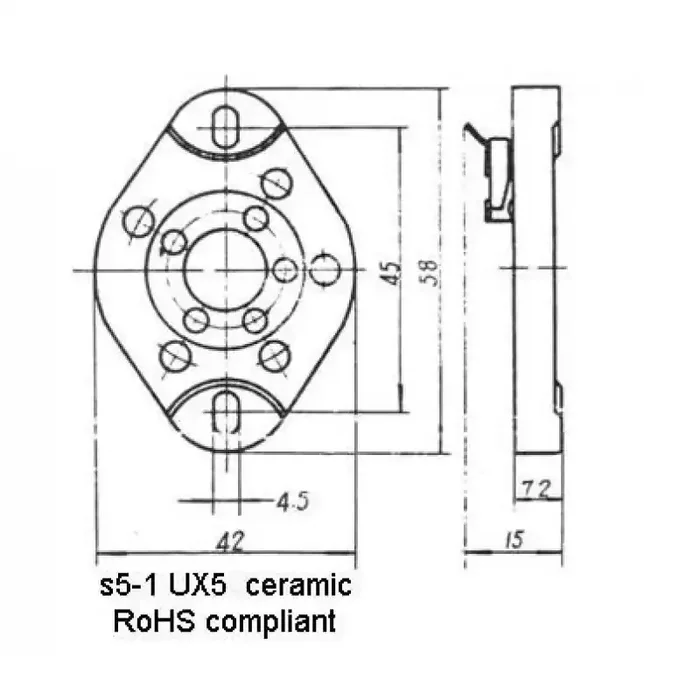 UX5 tube socket for 807 etc, ceramic, solder conne