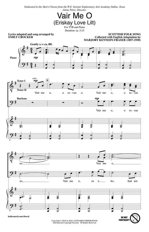 Vair Me O (Arr. Emily Crocker) Männerchor mit Begleitung