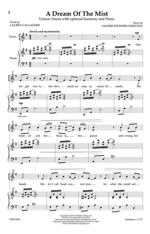 Valerie J. Crescenz A Dream Of The Mist (Arr. Valerie J. Crescenz) Frauenchor mit Klavier/Orgel