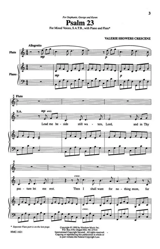 Valerie J. Crescenz Psalm 23 (Arr. Valerie J. Crescenz) Gemischter Chor mit Begleitung