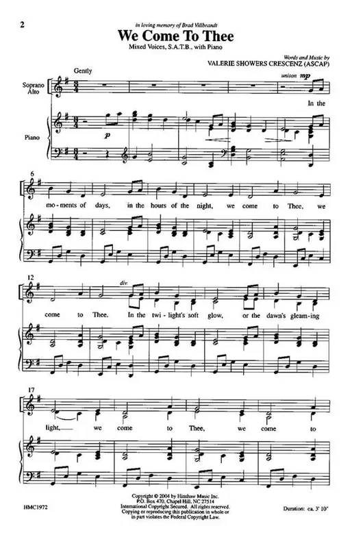 Valerie J. Crescenz We Come To Thee (Arr. Valerie J. Crescenz) Gemischter Chor mit Klavier/Orgel