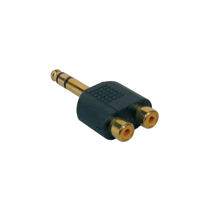 Verloop plug, 2 x RCA female, 6,3mm jack male stereo