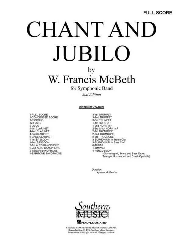 W. Francis McBeth Chant & Jubilo, 2Nd Edition Blasorchester