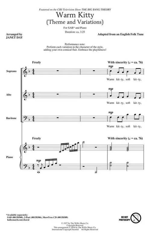 Warm Kitty (Arr. Janet Day) Gemischter Chor mit Begleitung
