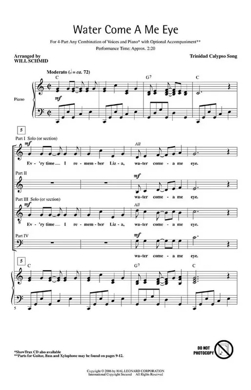 Water come a me eye (Arr. Will Schmid) Gemischter Chor mit Begleitung