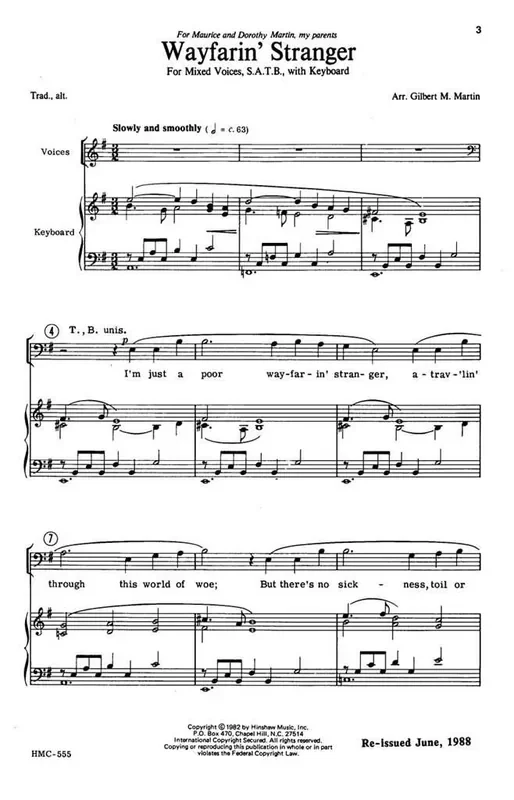 Wayfarin‘ Stranger (Arr. Gilbert M. Martin) Gemischter Chor mit Klavier/Orgel