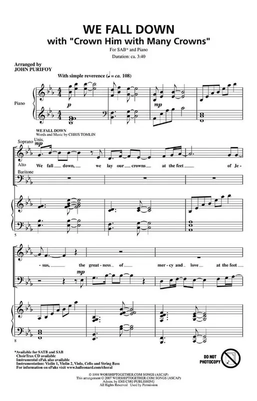 We Fall Down with Crown Him with Many Crowns (Arr. John Purifoy) Gemischter Chor mit Begleitung