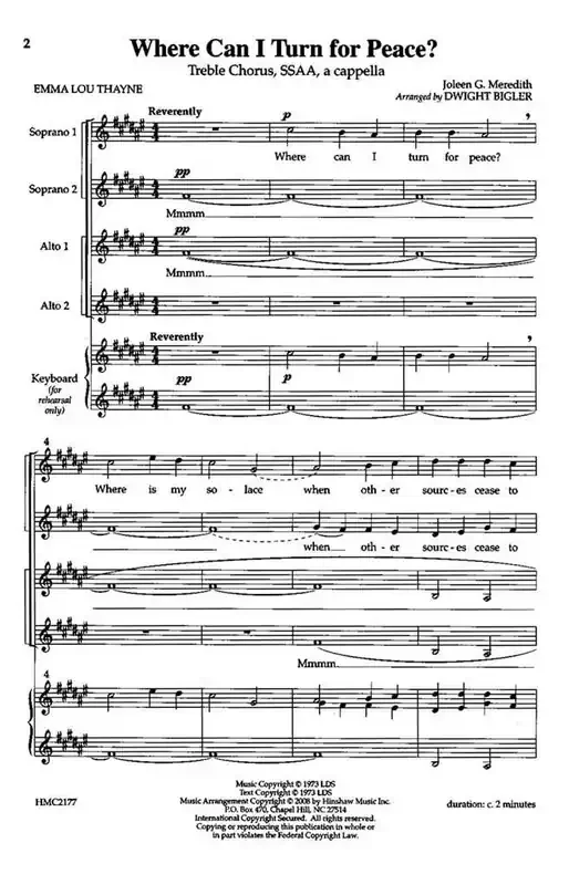 Where Can I Turn For Peace (Arr. Dwight Bigler) Frauenchor A cappella