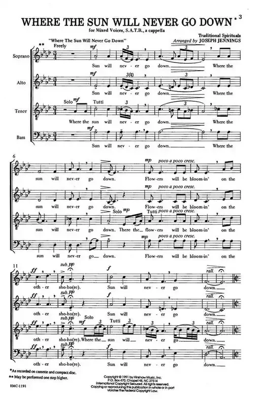Where The Sun Will Never Go Down (Arr. Joseph Jennings) Gemischter Chor A cappella