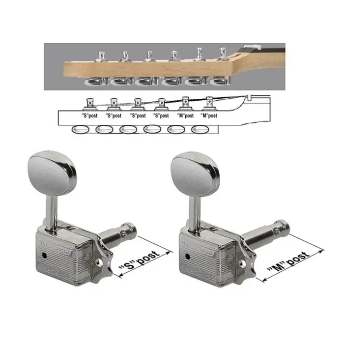 Wilkinson stemmechanieken voor gitaar, met EZ LOK and staggered post height, 6x links, nikkel