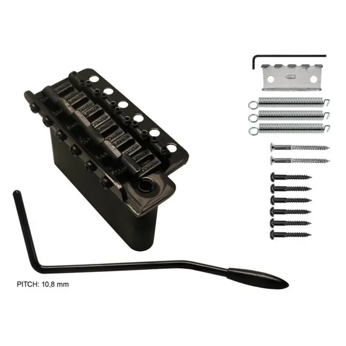 Wilkinson tremolo, pitch 10,8mm, black, with screws, solid steel block