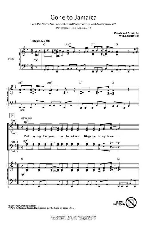 Will Schmid Gone to Jamaica Gemischter Chor mit Begleitung