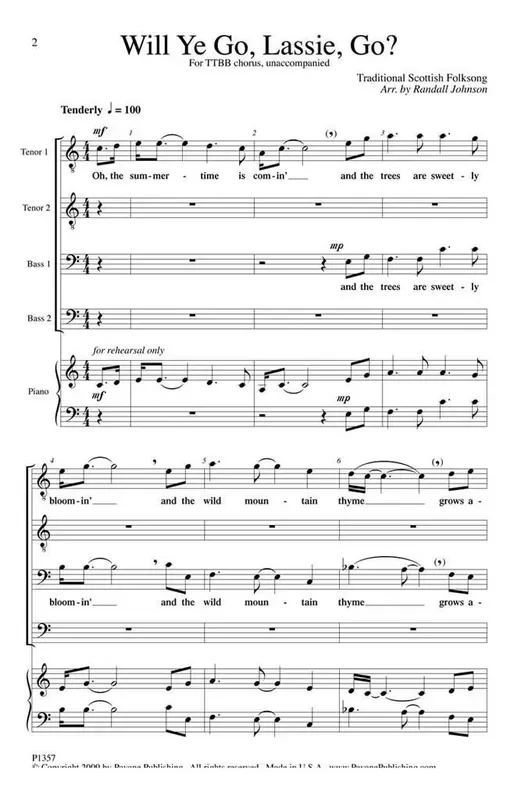 Will Ye Go, Lassie, Go? (Arr. Randall Johnson) Männerchor A cappella