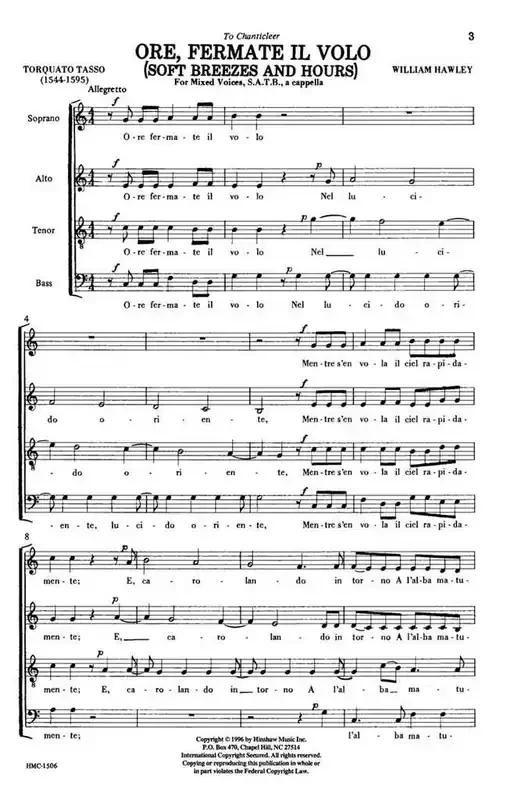 William Hawley Ore, Fermate Volo (Arr. William Hawley) Gemischter Chor A cappella