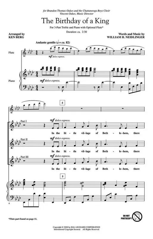William Henry Neidlinger The Birthday of a King (Arr. Ken Berg) Gemischter Chor mit Begleitung