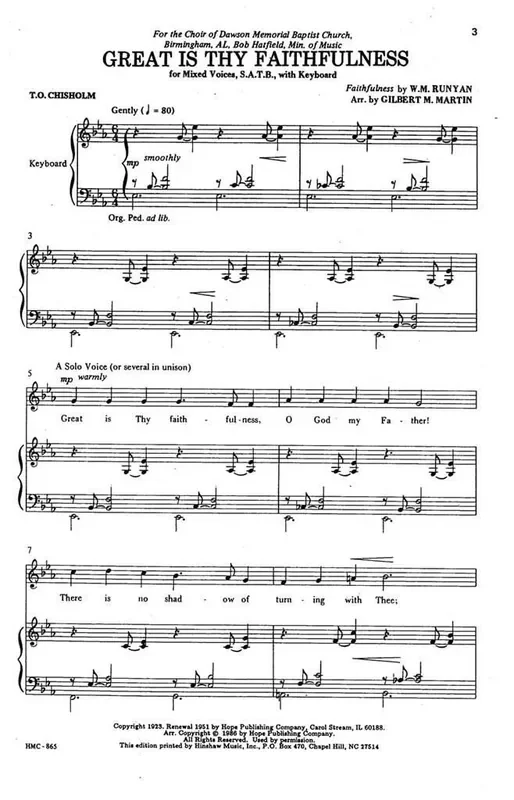 William M. Runyan Great Is Thy Faithfulness (Arr. Gilbert M. Martin) Gemischter Chor mit Klavier/Orgel