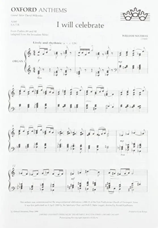 William Mathias I will celebrate Gemischter Chor mit Begleitung