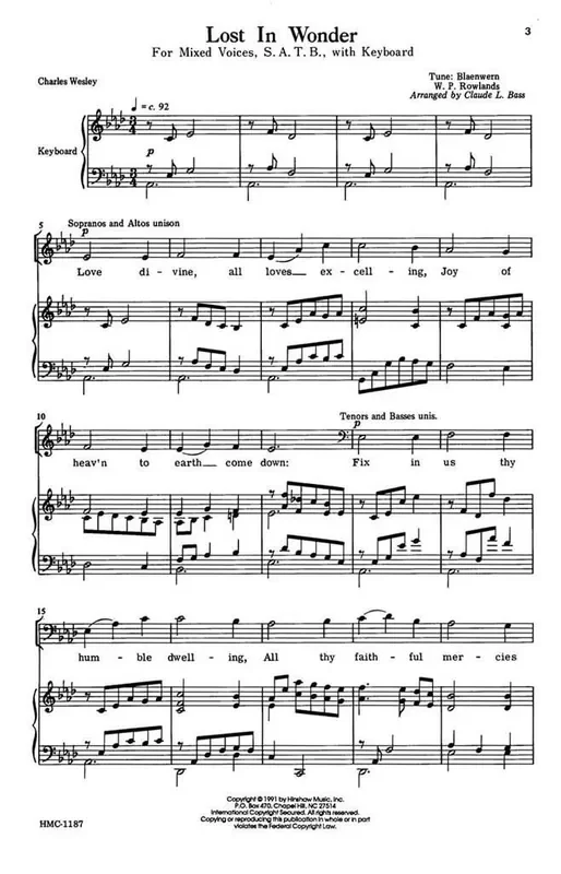 William Rowlands Lost In Wonder (Arr. Claude L. Bass) Gemischter Chor mit Klavier/Orgel