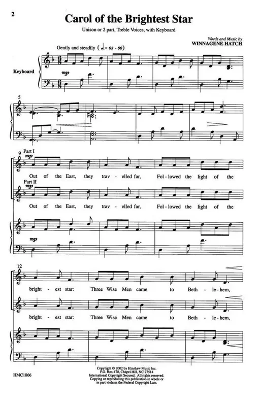 Winnagene Hatch Carol Of The Brightest Star (Arr. Winnagene Hatch) Gemischter Chor mit Klavier/Orgel