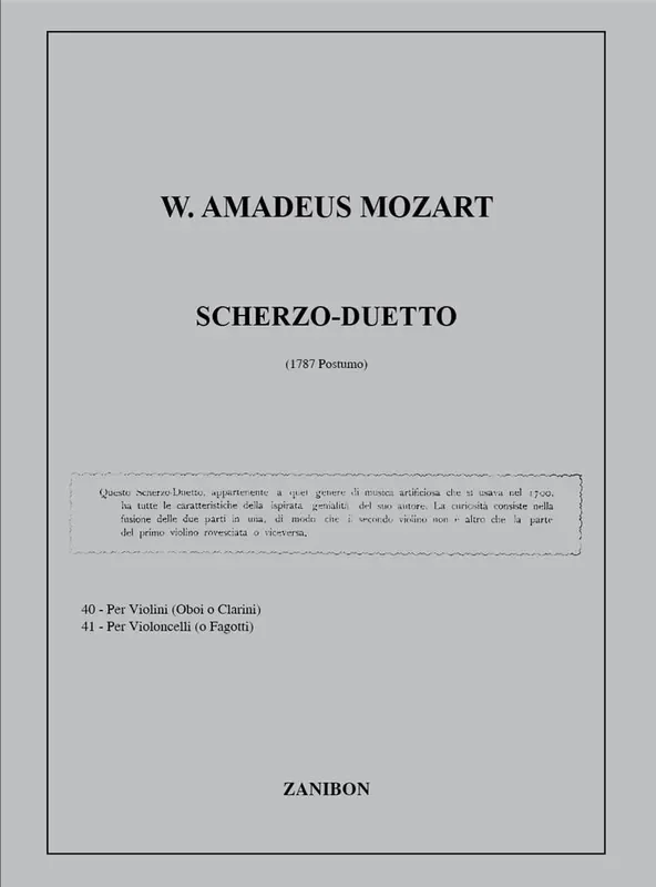 Wolfgang Amadeus Mozart Scherzo – Duetto (1787 – Postumo) Violin Duett