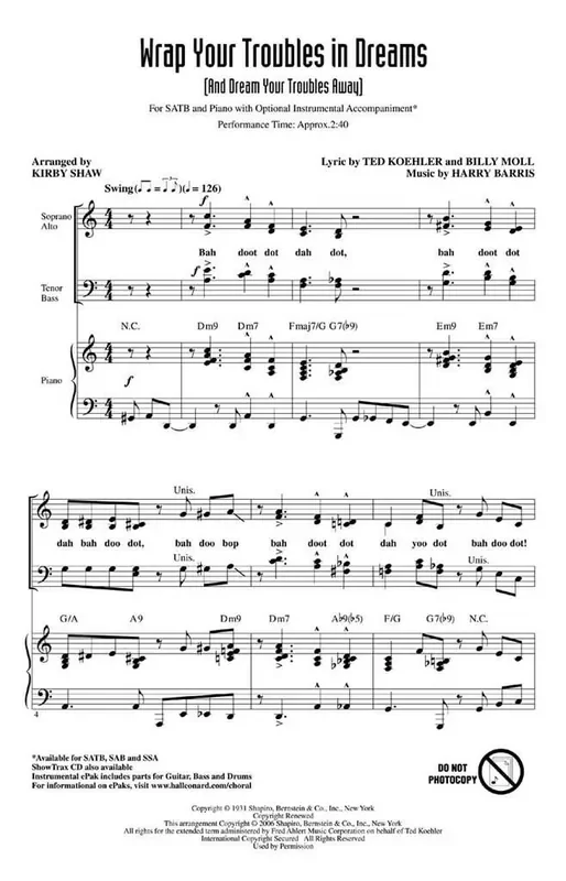 Wrap Your Troubles In Dreams (Arr. Kirby Shaw) Gemischter Chor mit Klavier/Orgel