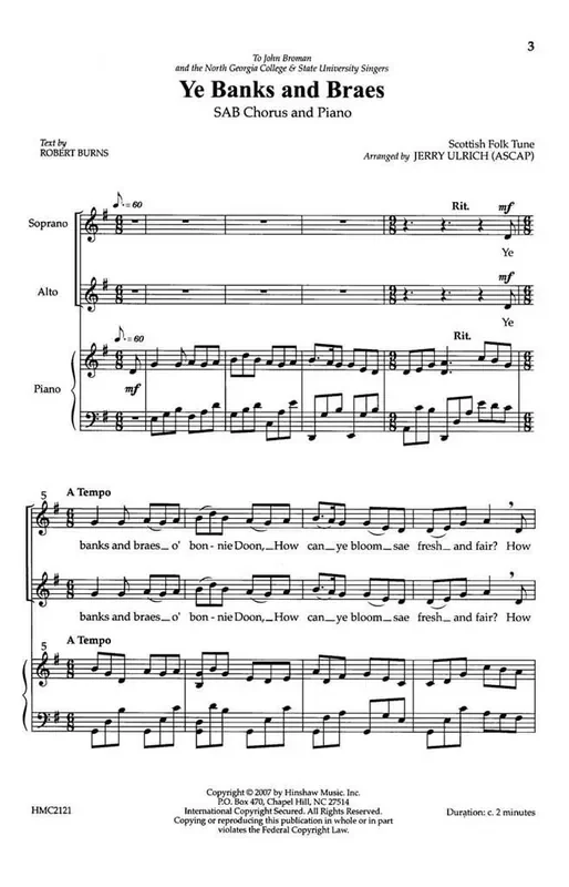 Ye Banks And Braes (Arr. Jerry Ulrich) Gemischter Chor mit Klavier/Orgel