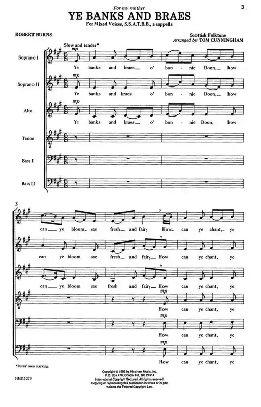 Ye Banks And Braes (Arr. Thomas Cunningham) Gemischter Chor A cappella