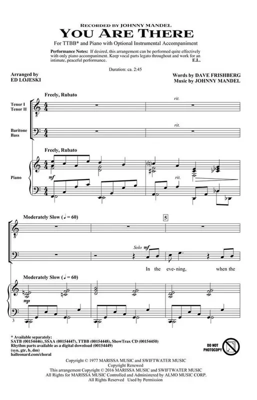 You Are There (Arr. Ed Lojeski) Männerchor mit Begleitung