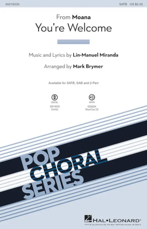 You‘re Welcome (Arr. Mark Brymer) Gemischter Chor mit Begleitung