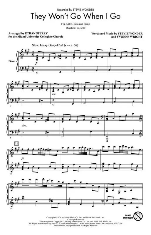 Yvonne Wright They Won‘t Go When I Go (Arr. Ethan Sperry) Gemischter Chor mit Begleitung