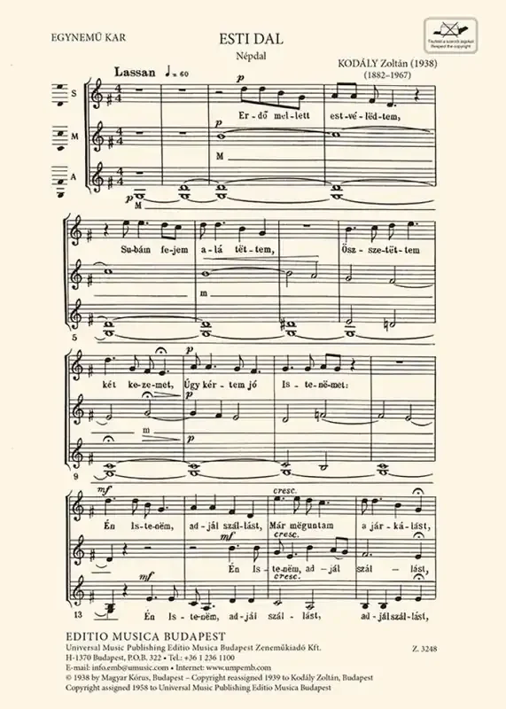 Zoltán Kodály Esti dal Frauenchor A cappella